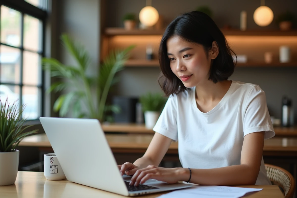 Femme administratrice de serveur FiveM consultant une checklist imprimée pour valider sa license key dans un espace de coworking