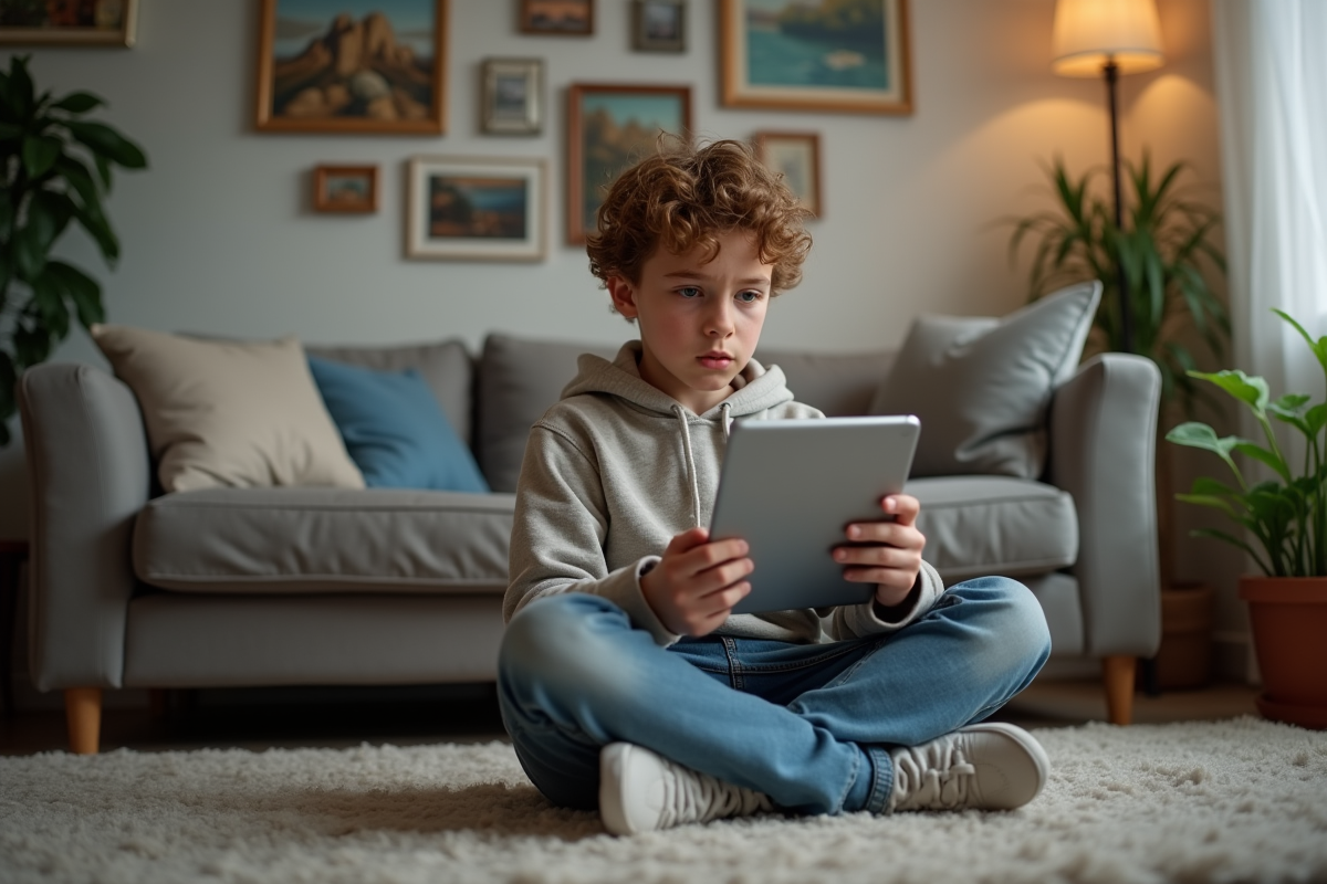 Adolescent regardant ses fichiers partages sur une tablette