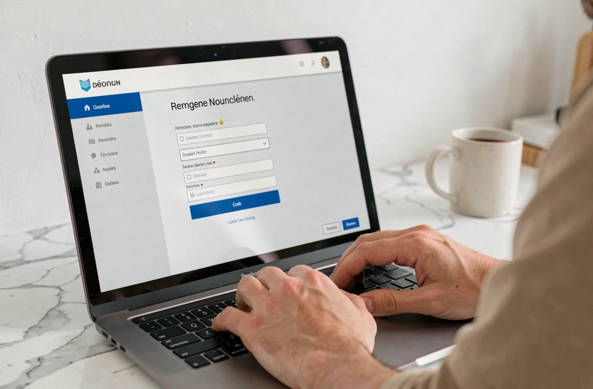 Gros plan sur un écran d'ordinateur affichant une page de connexion à l'interface d'administration Freebox avec clavier et main visible