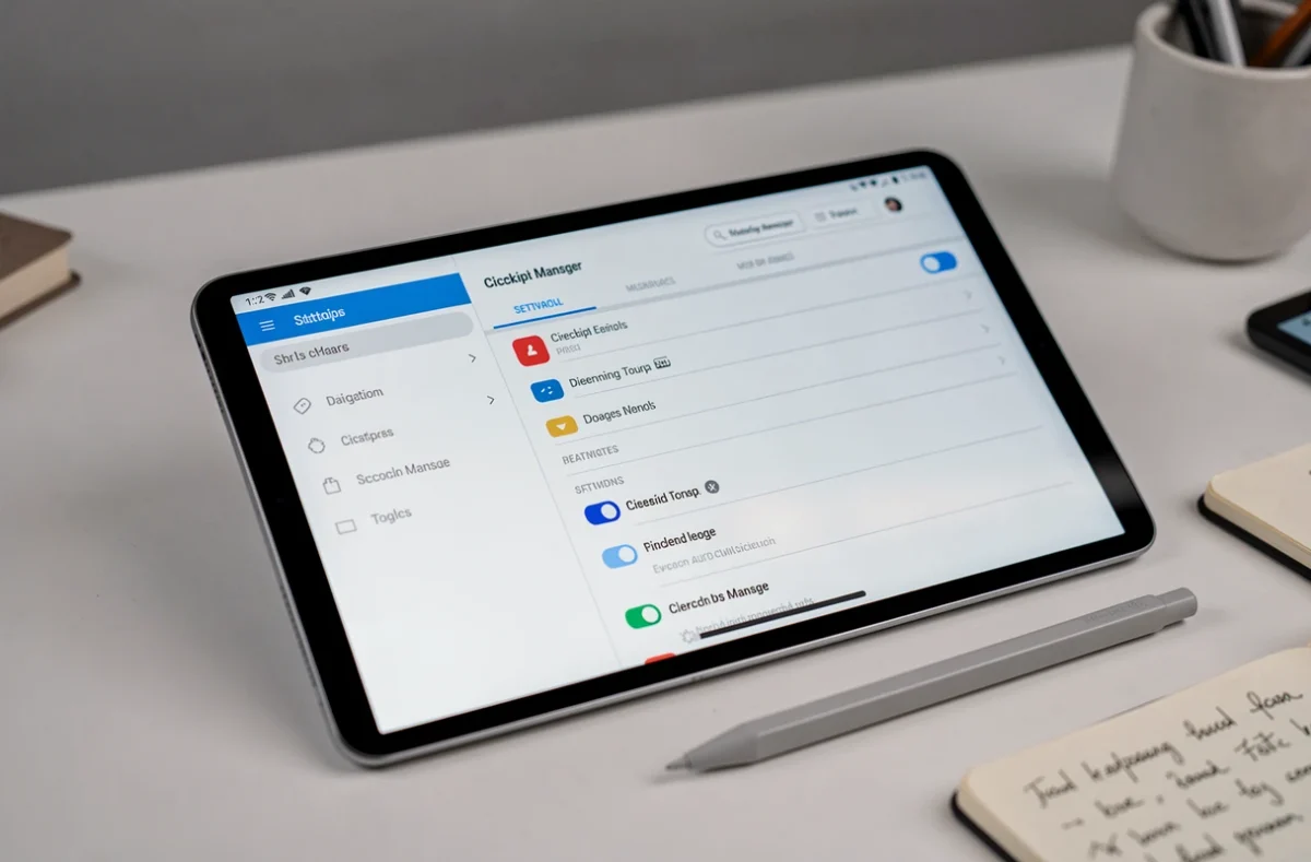 Écran de tablette Android affichant les réglages du gestionnaire de presse-papier avec options et interrupteurs
