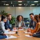 Groupe de professionnels en réunion dans un bureau moderne