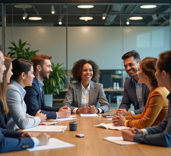 Groupe de professionnels en réunion dans un bureau moderne