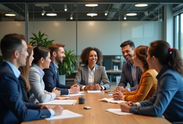 Groupe de professionnels en réunion dans un bureau moderne