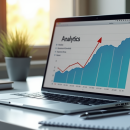 Espace de travail professionnel avec ordinateur et graphique de croissance