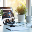 Espace de travail moderne avec ordinateur portable et notes