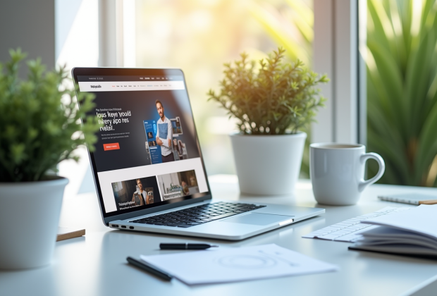 Espace de travail moderne avec ordinateur portable et notes