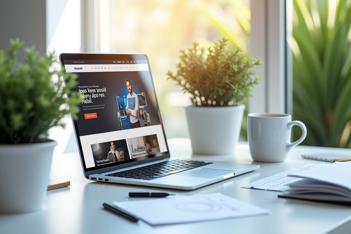 Espace de travail moderne avec ordinateur portable et notes