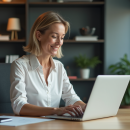 Femme au bureau utilisant une base de données Access