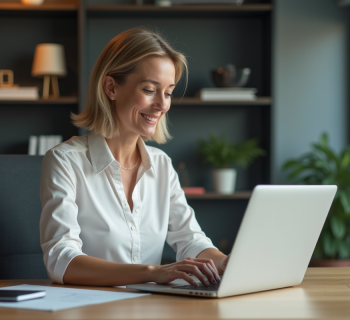 Femme au bureau utilisant une base de données Access