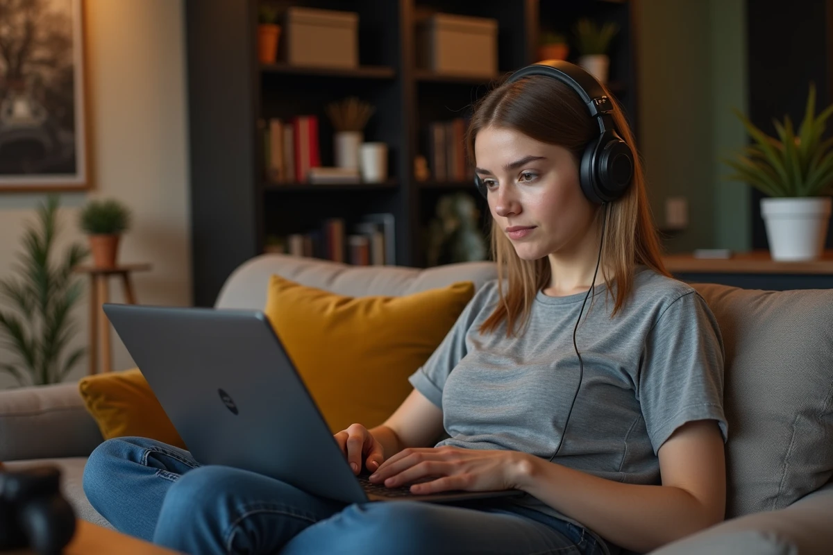 Femme gamer en t-shirt compare des équipements gaming