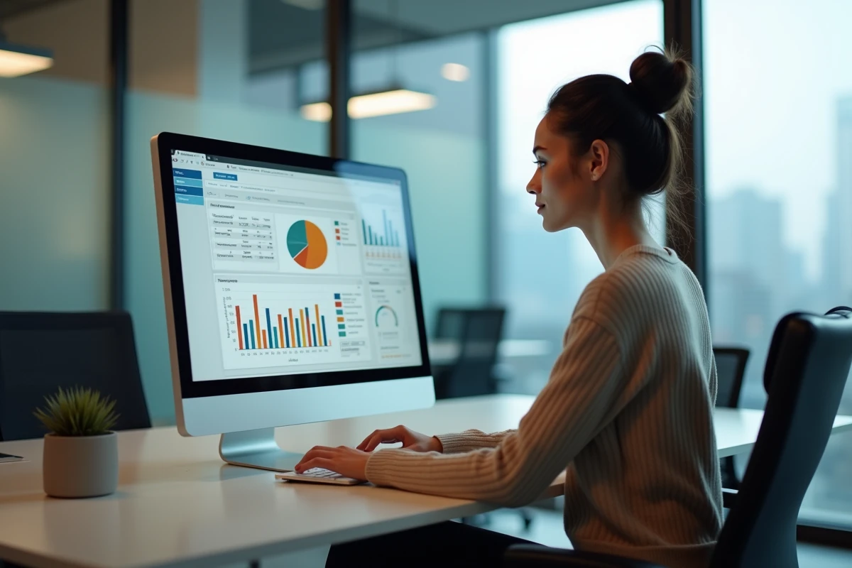 Femme analysant des graphiques sur un écran d