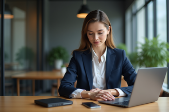 Femme professionnelle au bureau avec disque dur externe