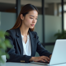 Jeune femme professionnelle travaillant sur un ordinateur en cloud