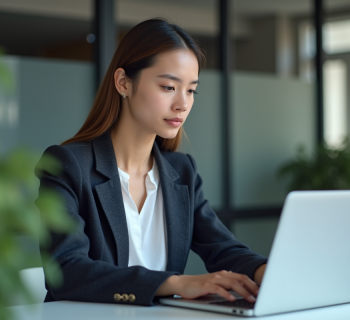 Jeune femme professionnelle travaillant sur un ordinateur en cloud