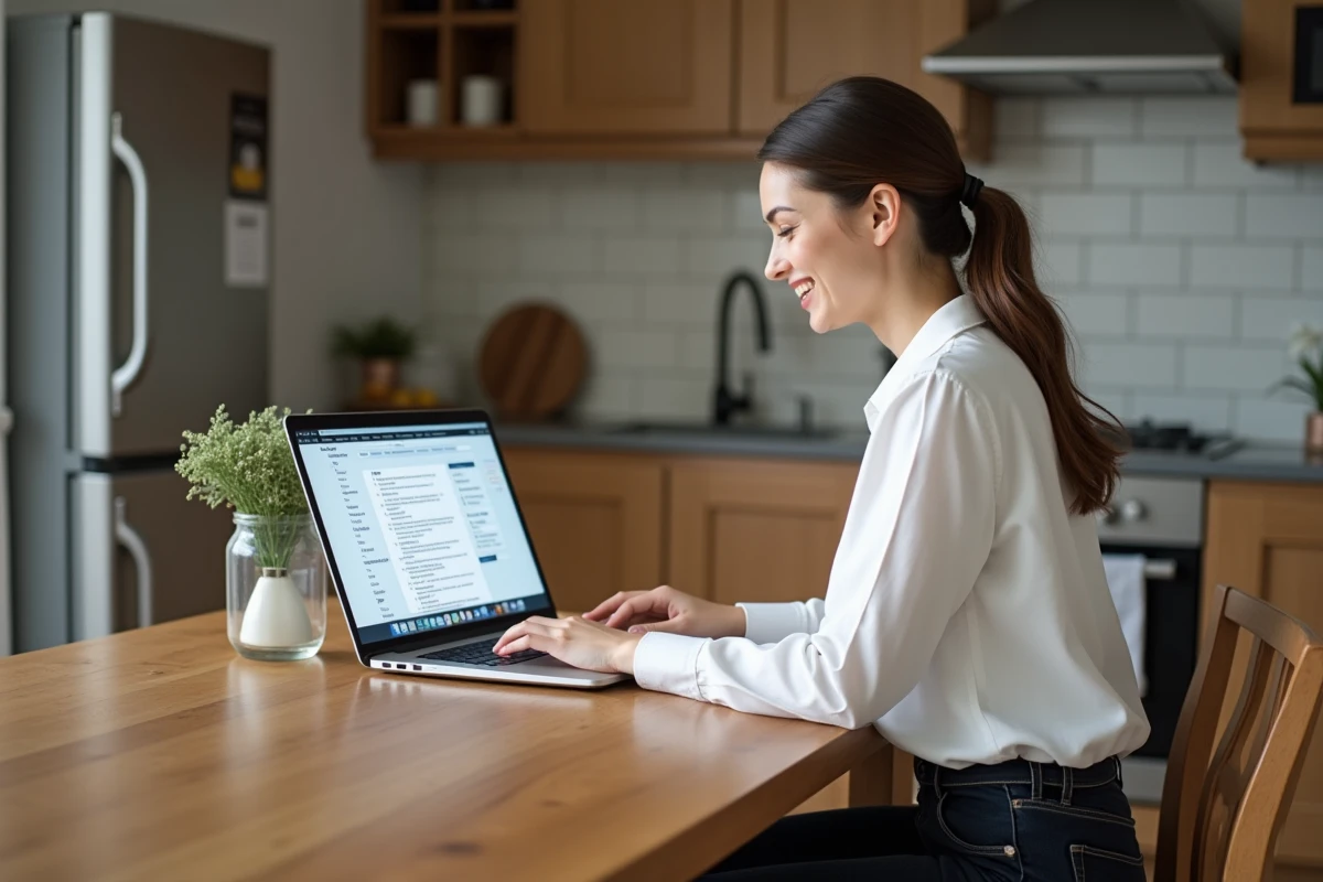 Jeune femme sélectionnant pièces jointes sur son ordinateur