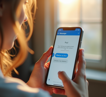 Jeune femme utilisant Messenger avec un sondage à l'écran