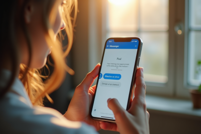 Jeune femme utilisant Messenger avec un sondage à l'écran