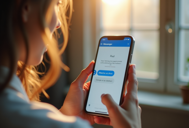 Jeune femme utilisant Messenger avec un sondage à l'écran