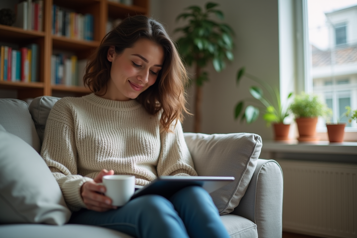 Jeune femme souriante avec une clé de sécurité et une tablette