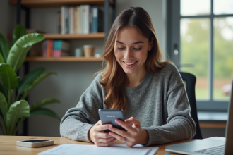 Femme en télétravail lisant un code 2FA sur son smartphone
