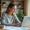 Femme souriante travaillant sur un ordinateur à la maison