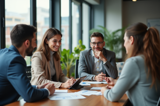 Groupe de professionnels en réunion dans un bureau moderne