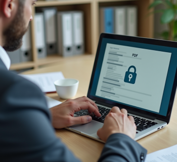 Homme d affaires en bureau concentré sur son ordinateur avec cadenas