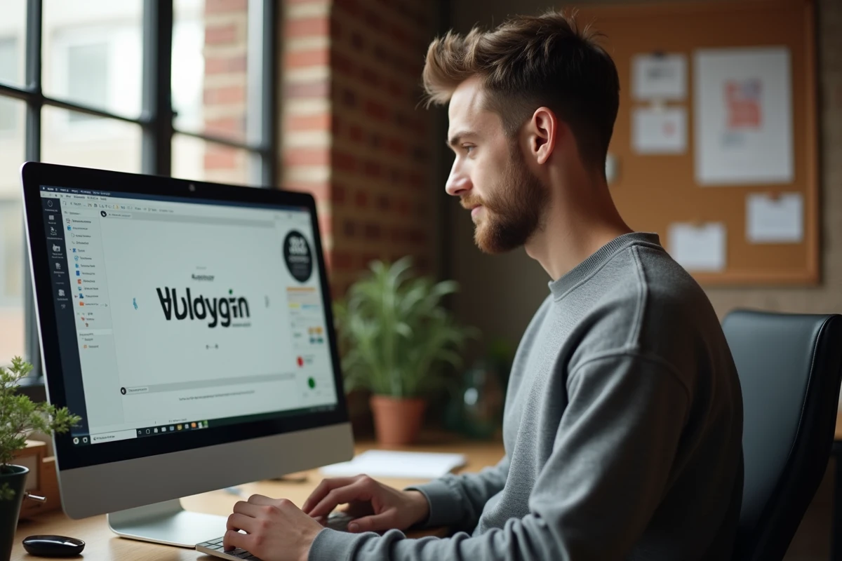 Homme graphiste travaillant sur un logo dans son studio