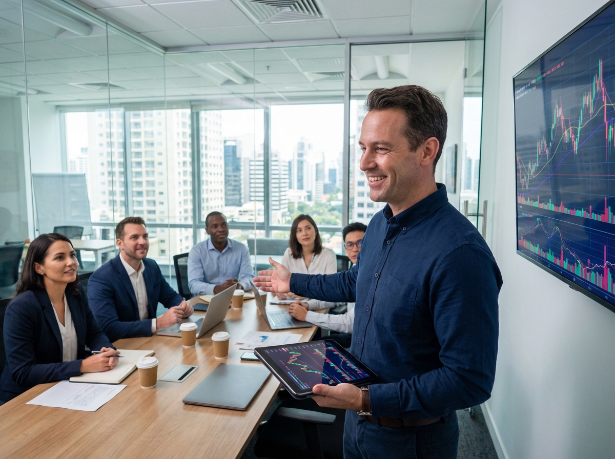 Homme professionnel présentant lors d