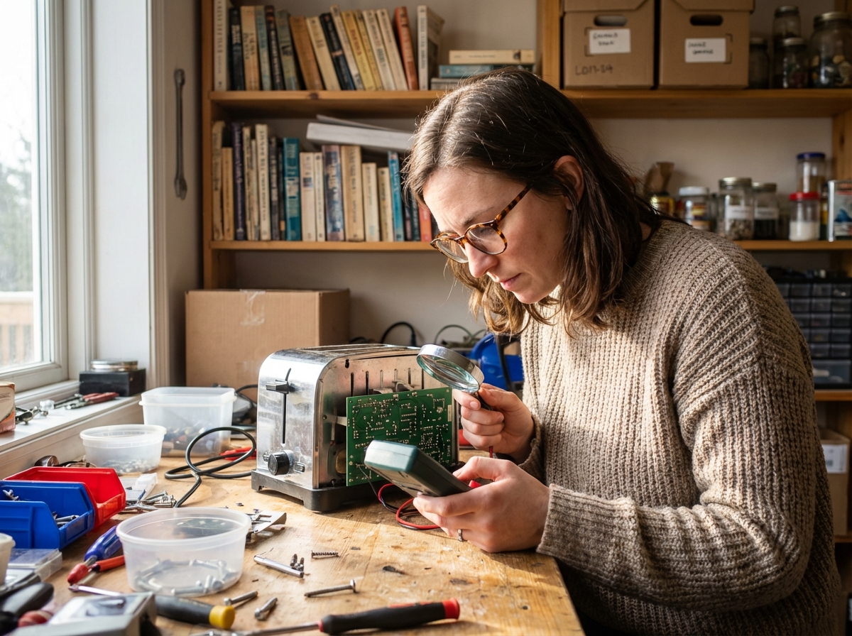 Jeune femme inspectant le circuit d