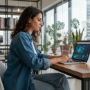 Jeune femme concentrée en coding dans un bureau moderne