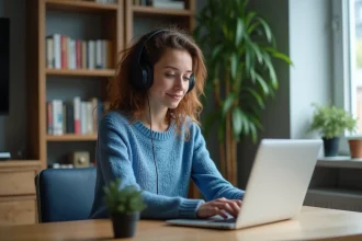 Jeune femme en casual compare avis YouTube et MP3