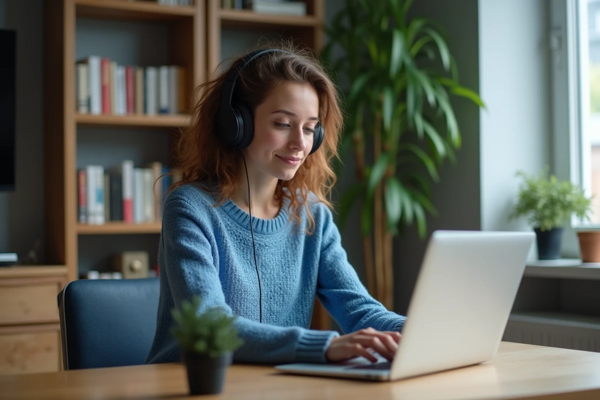 Jeune femme en casual compare avis YouTube et MP3