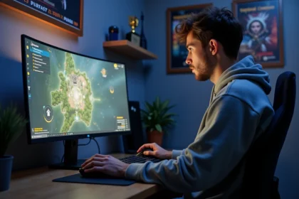 Jeune homme concentré jouant en esport sur son ordinateur