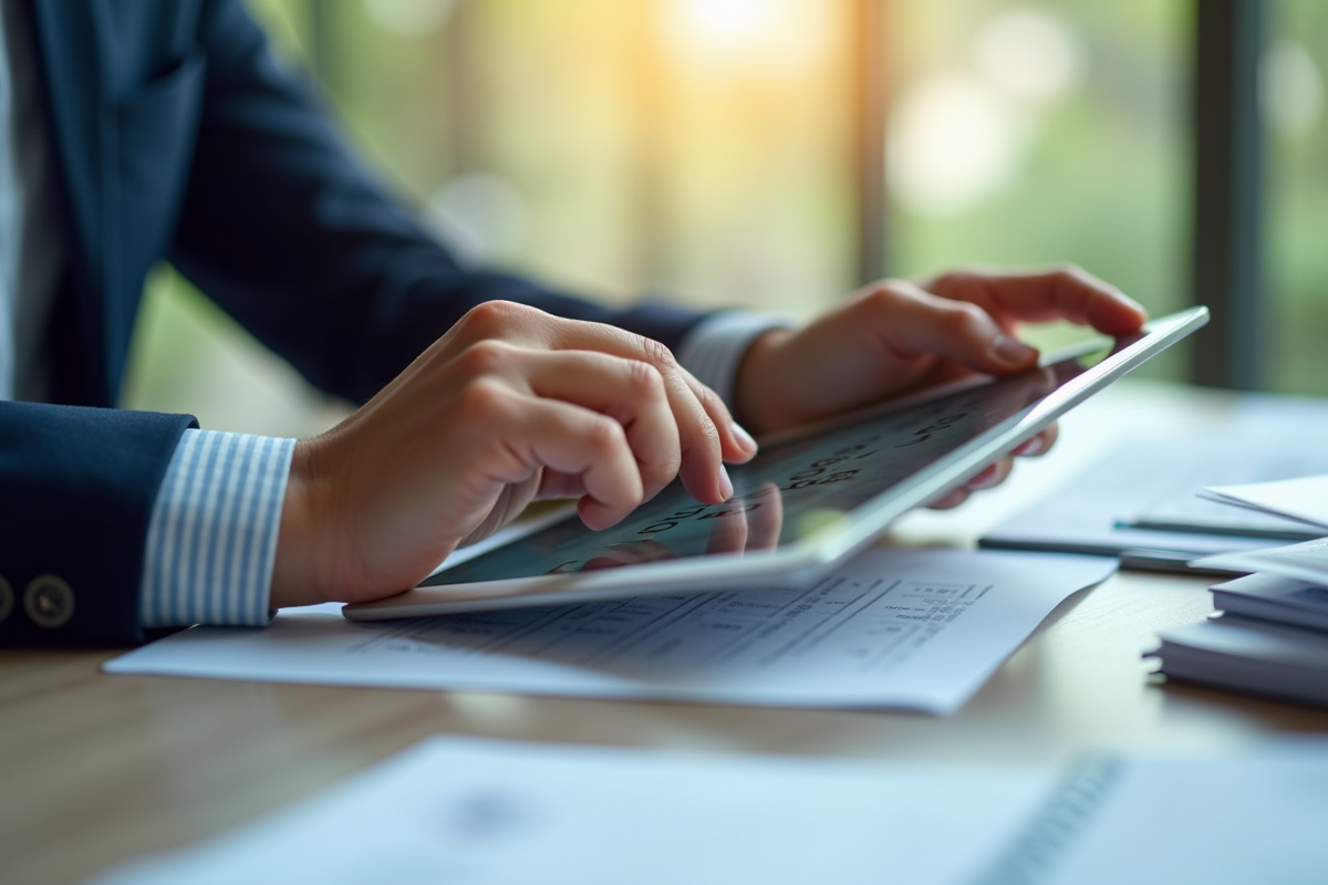 Mains organisant des documents numériques sur une tablette