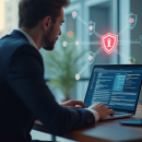 Professionnel au bureau vérifiant un message d'alerte phishing