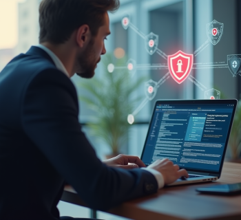 Professionnel au bureau vérifiant un message d'alerte phishing