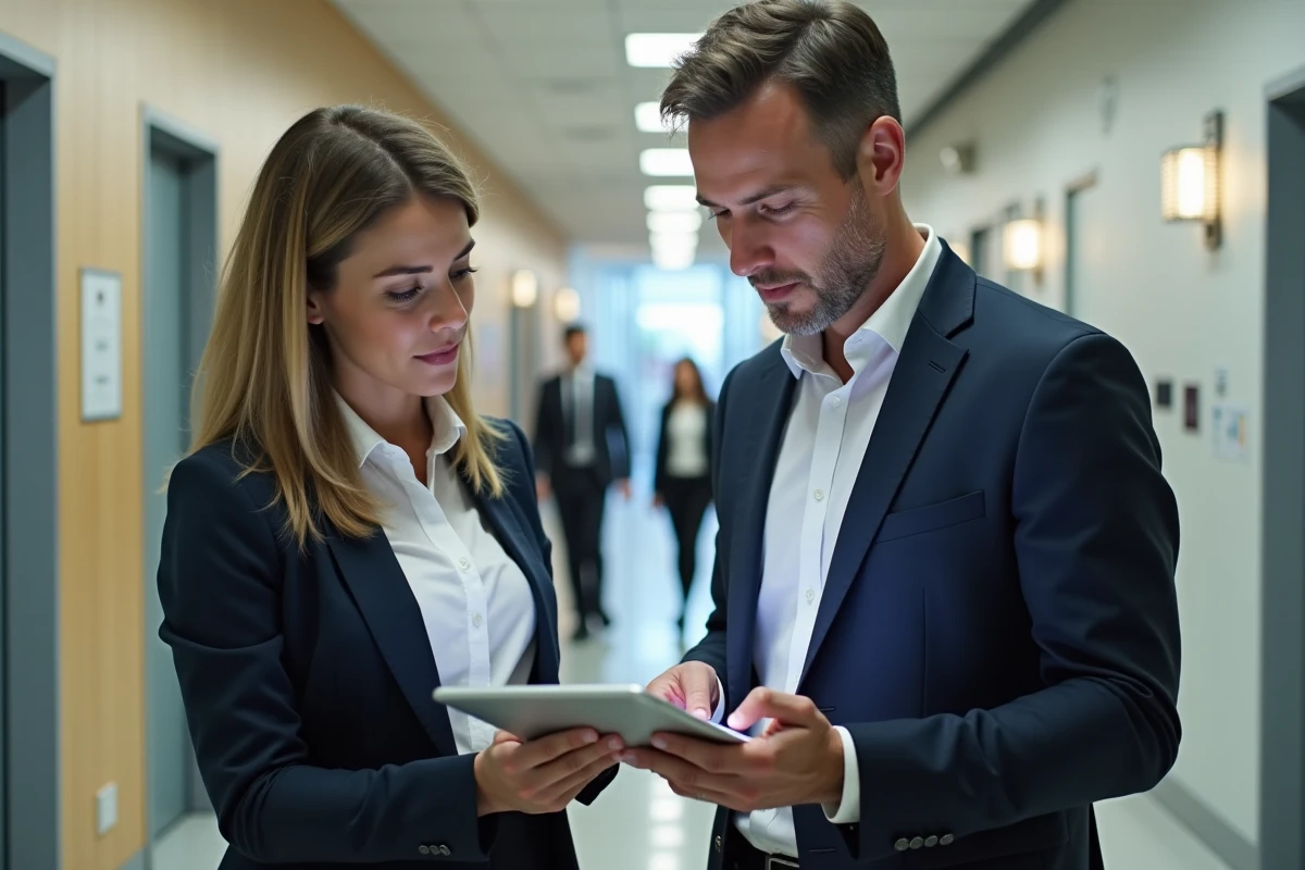 Deux professionnels informatiques collaborant sur la sécurisation d'un webmail municipal dans les locaux d'une administration à Créteil