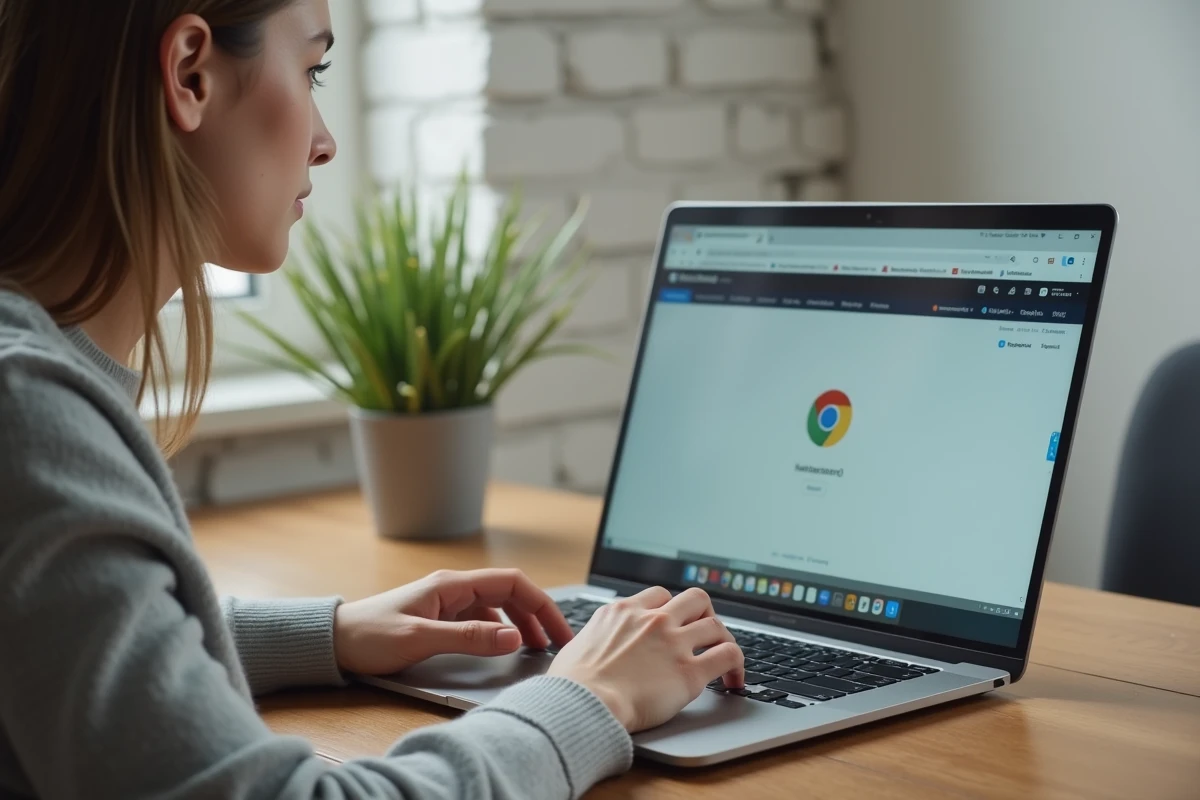 Femme utilisant un raccourci clavier sur Chrome pour actualiser une page web plus rapidement