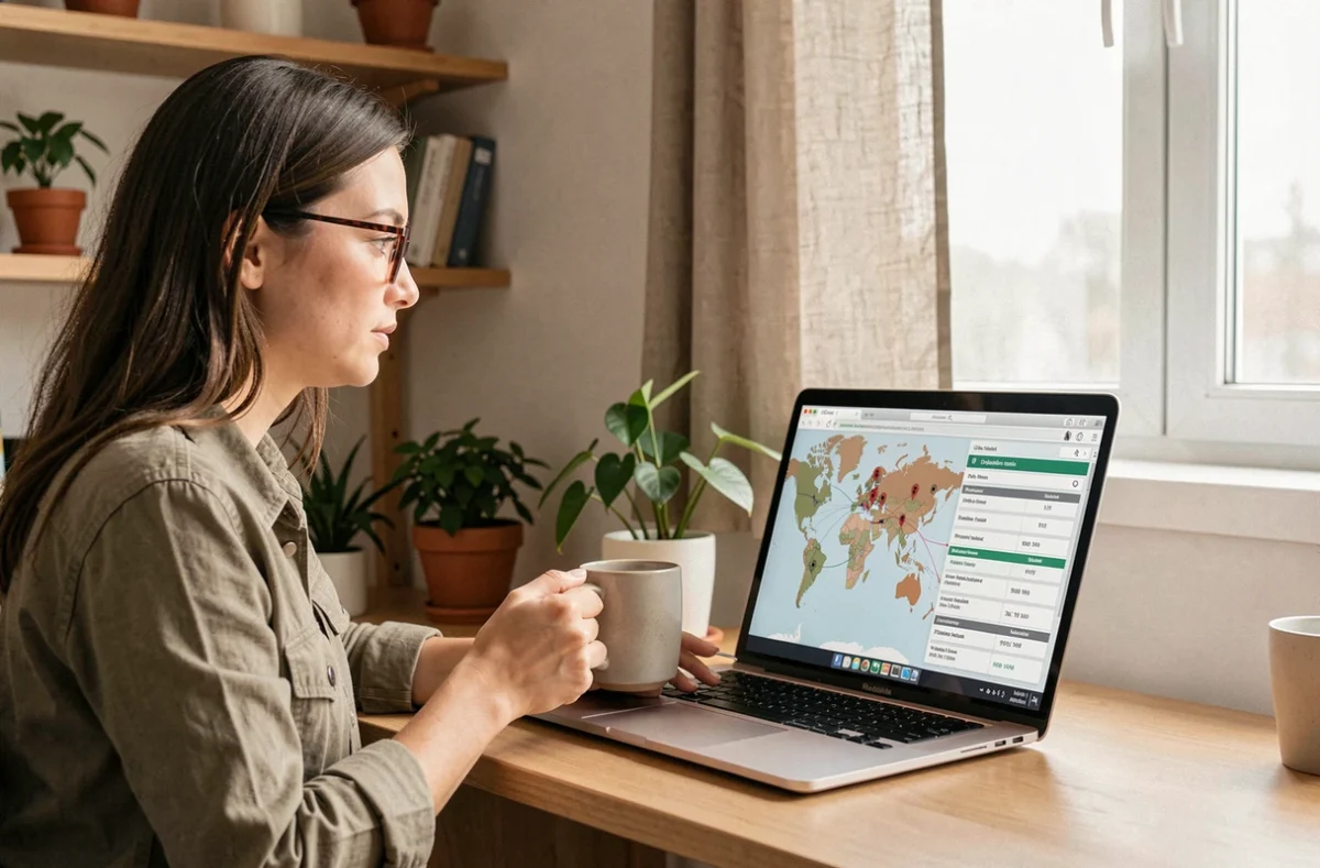 Femme consultant les résultats de recherche d'adresse IP sur un ordinateur portable depuis son bureau à domicile