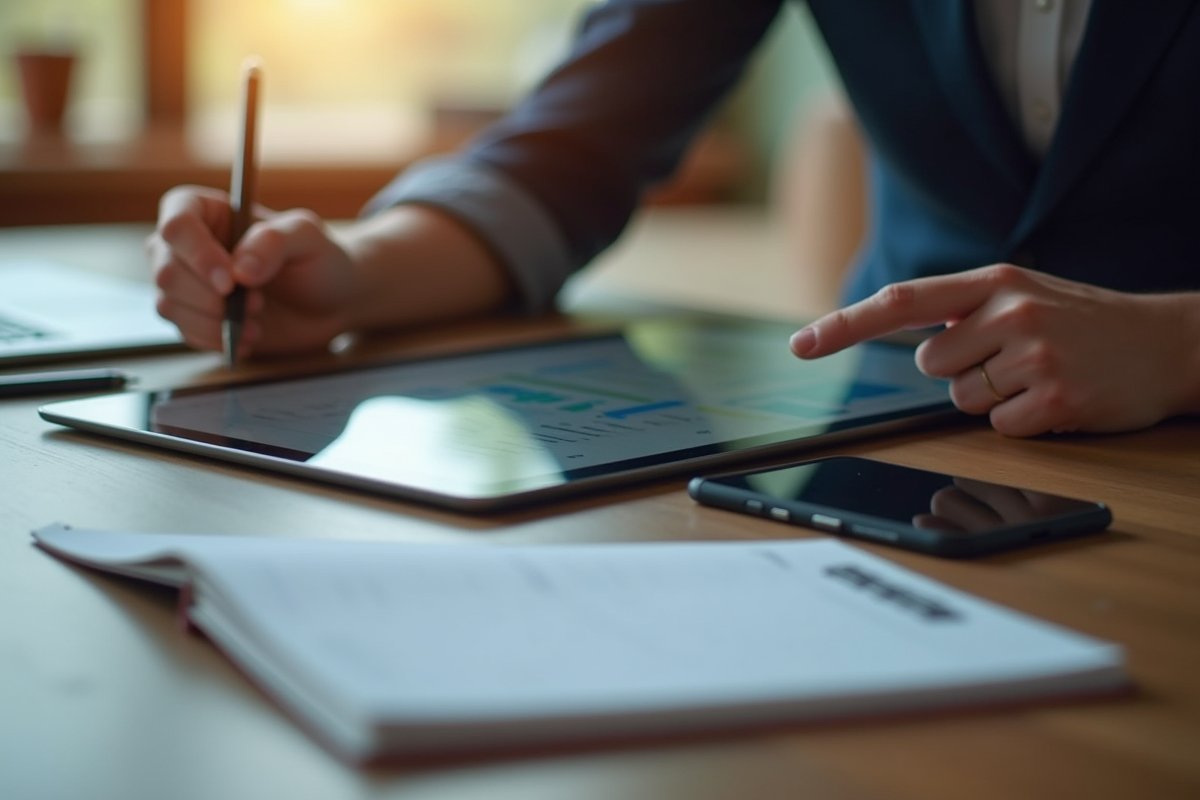 Prise de notes sur tablette avec carnet dans un espace de travail